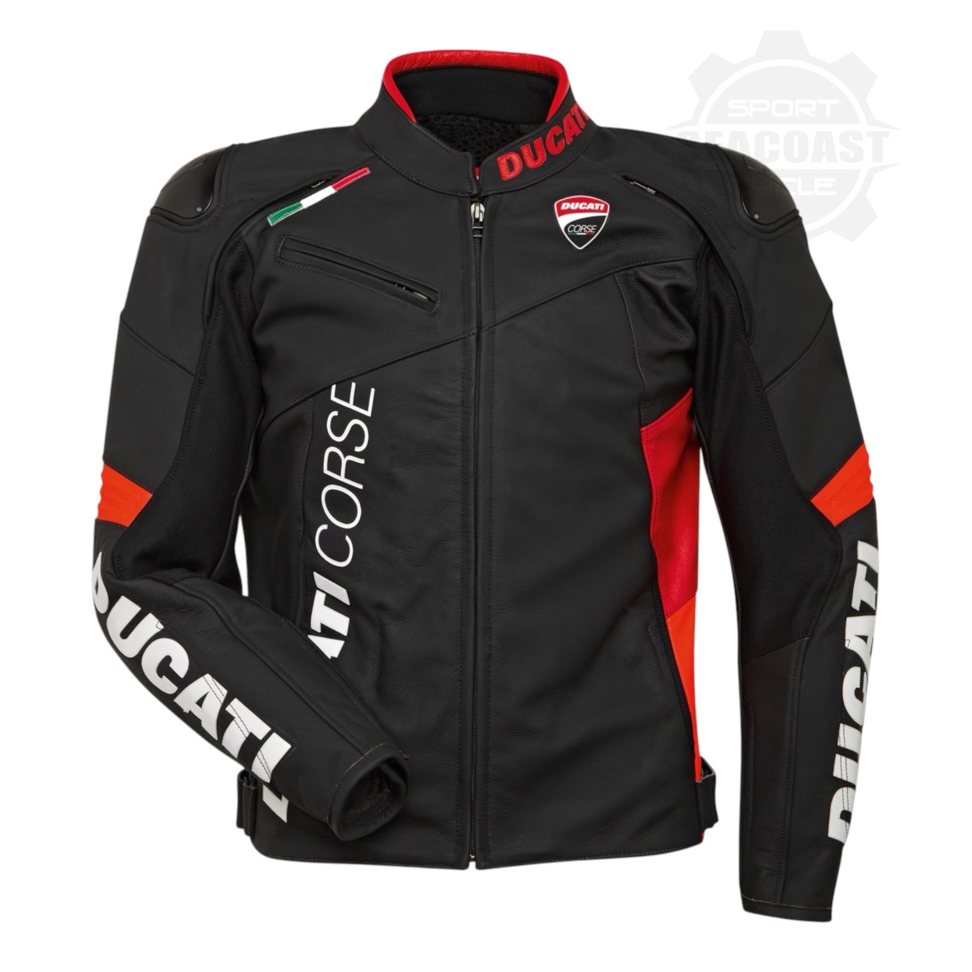 Ducati Corse C6 Leather Motorcycle Jacket Black Red Perforated