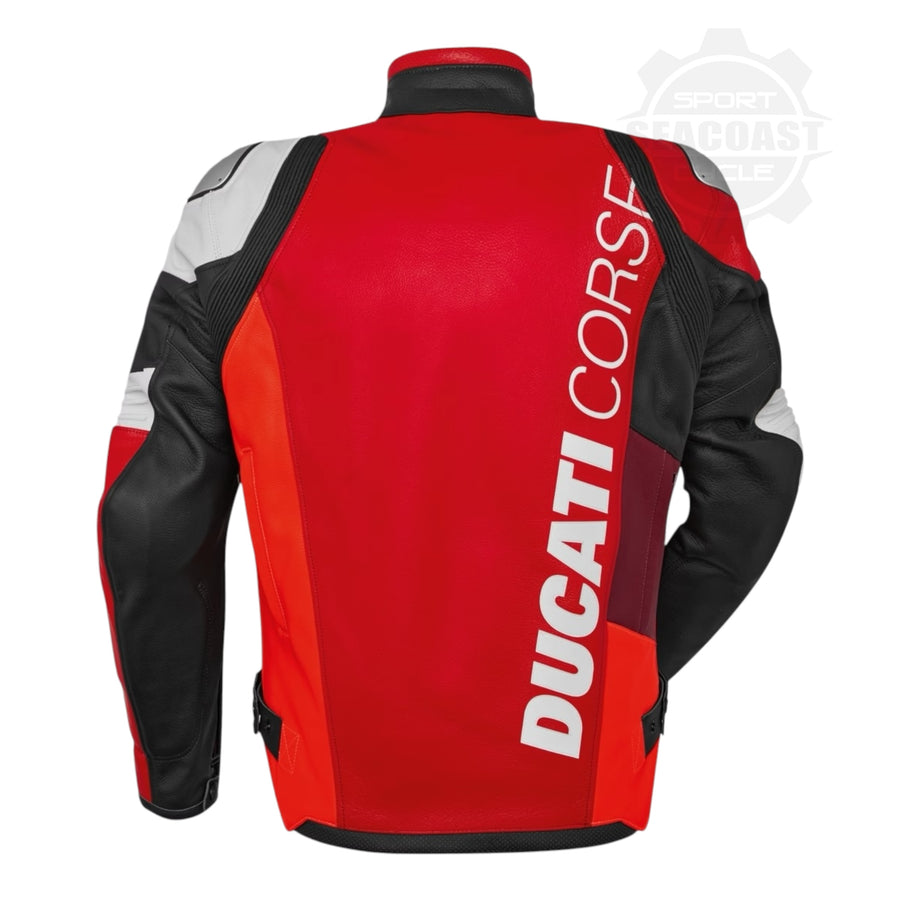 Ducati Corse C6 Leather Motorcycle Jacket Red White Black Perforated (9810745XX)