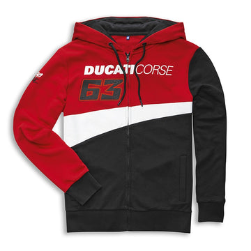 Ducati Mens Dual Rider Line Francesco Bagnaia D63 Team Moto GP Full Zip Hooded Sweatshirt
